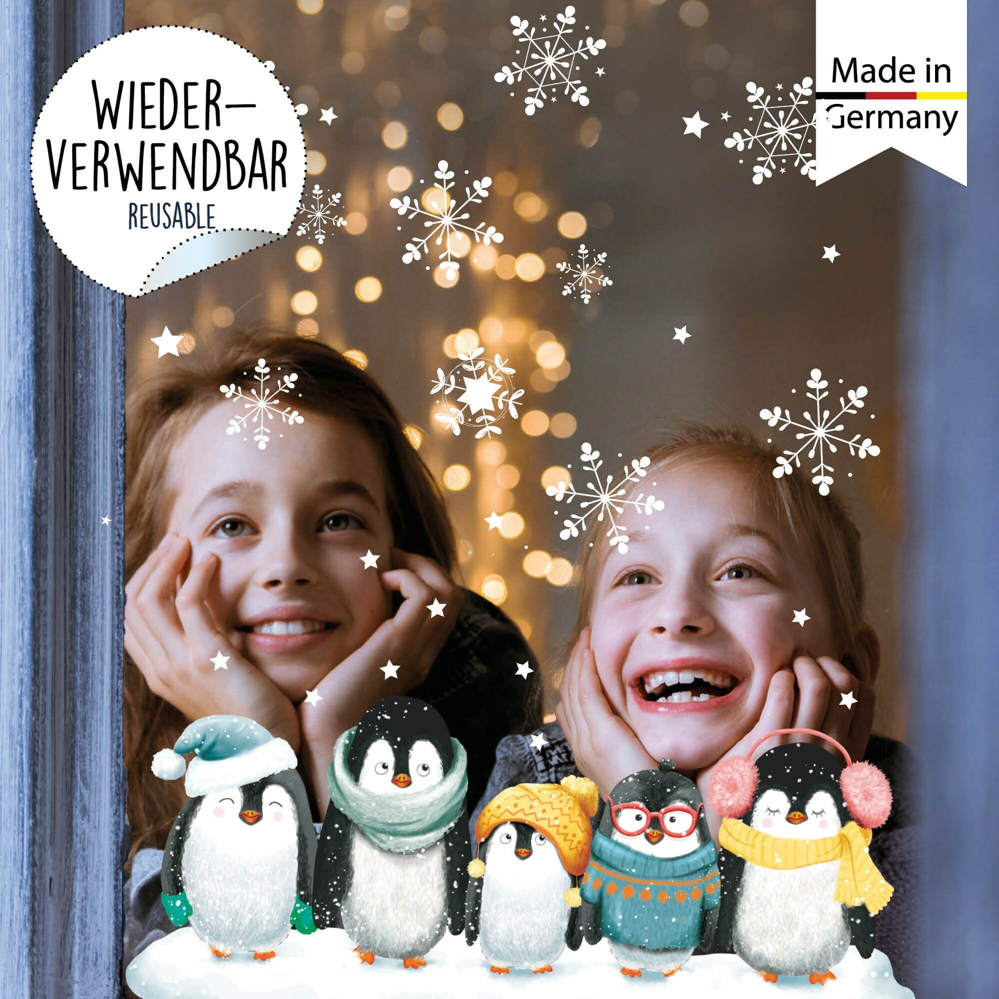 Fensterbild Weihnachten Winter Pinguine Mit Schneeflocken Fensterbild Weihnachten Winter Pinguine Mit Schneeflocken