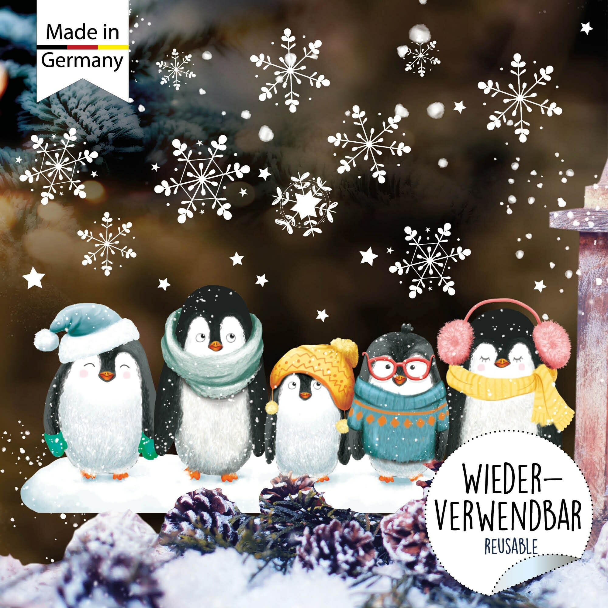 Fensterbild Weihnachten Winter Pinguine Mit Schneeflocken Fensterbild Weihnachten Winter Pinguine Mit Schneeflocken