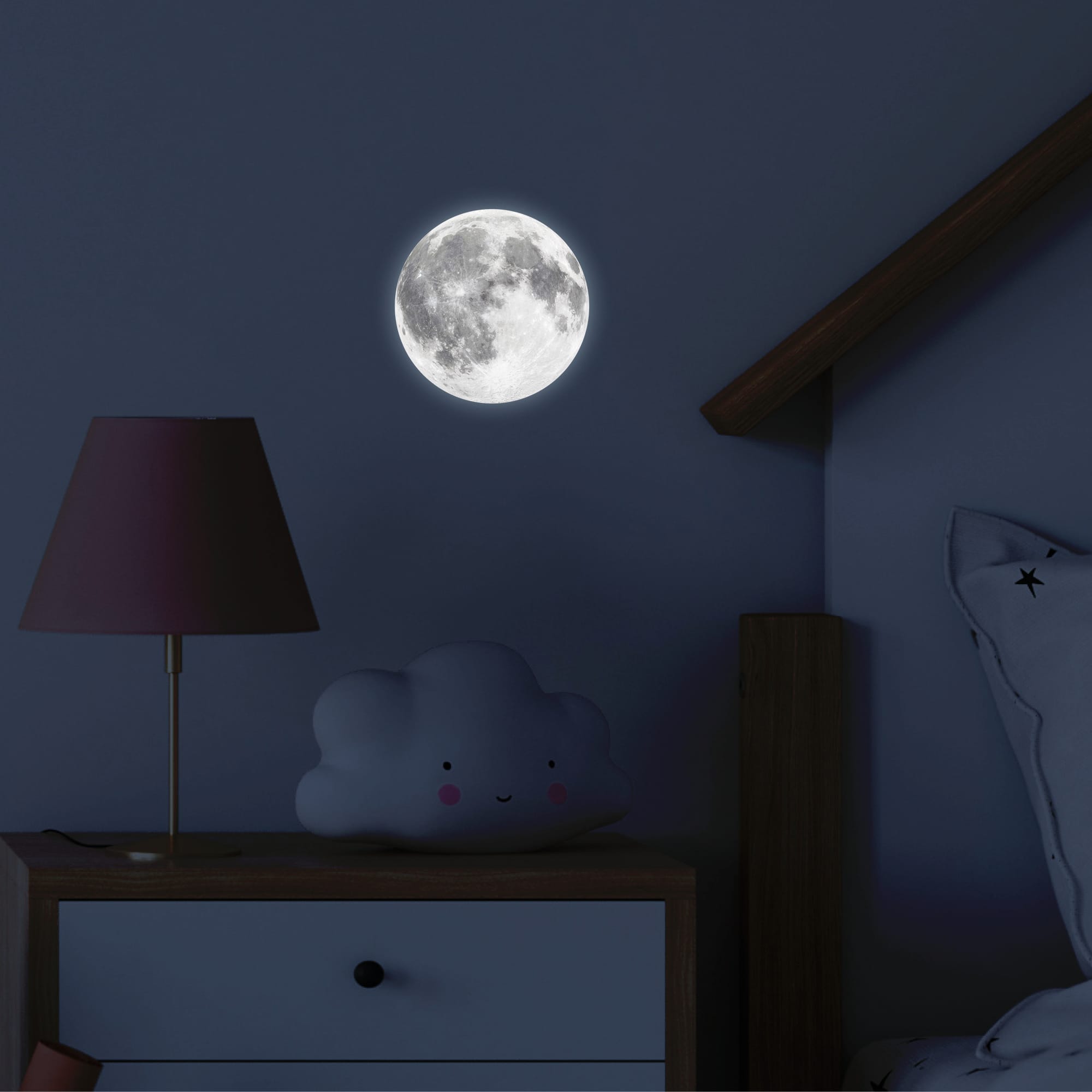 Auf dem Bild ist das Produkt: Leuchtaufkleber Mond verschiedene Größen fluoreszierende Wandsticker Sternenhimmel Kinderzimmer Geschenk Dekoration zum Preis von €8.90 abgebildet.