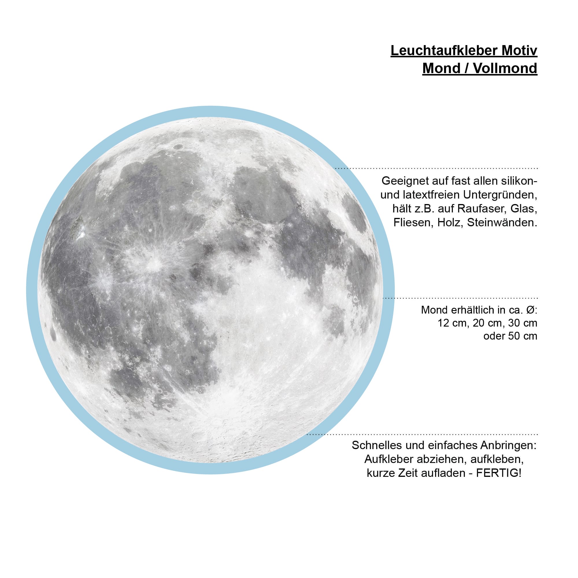 Auf dem Bild ist das Produkt: Leuchtaufkleber Mond verschiedene Größen fluoreszierende Wandsticker Sternenhimmel Kinderzimmer Geschenk Dekoration zum Preis von €8.90 abgebildet.