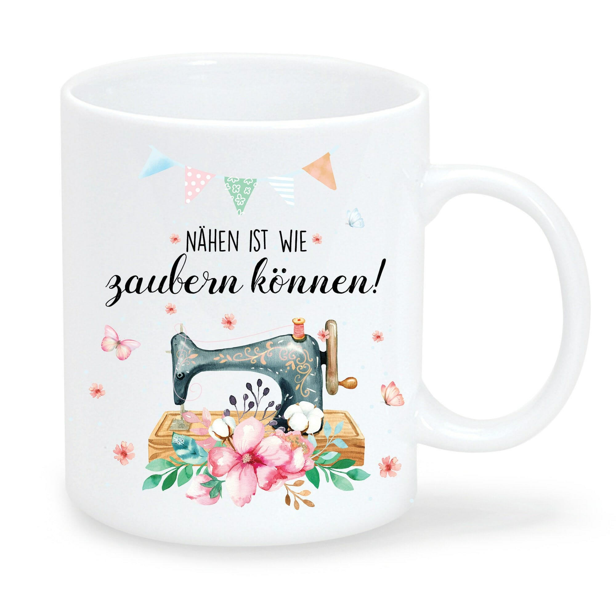 Bedruckte Tasse Nähen ist wie zaubern können Nähmaschine weiß Geschenk Geburtstag 330 ml