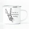 Auf dem Bild ist das Produkt: Bedruckter Emaille Campingbecher Esel mit Spruch Was für ein wunderschöner Scheißtag Geschenk Geburtstag zum Preis von €18.9 abgebildet.