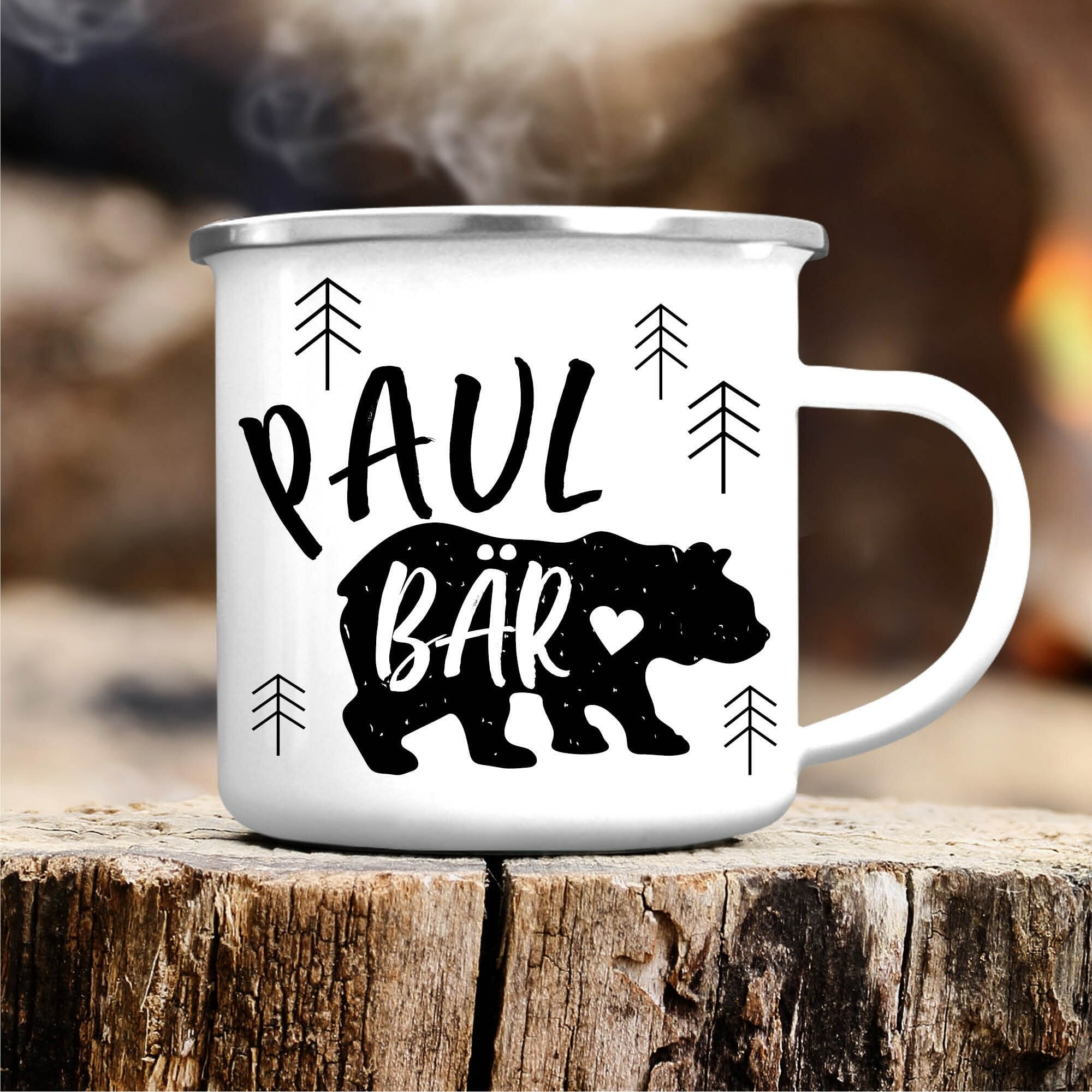 Emaille Campingbecher Papa Bär mit WUNSCHNAMEN Geschenk Papa