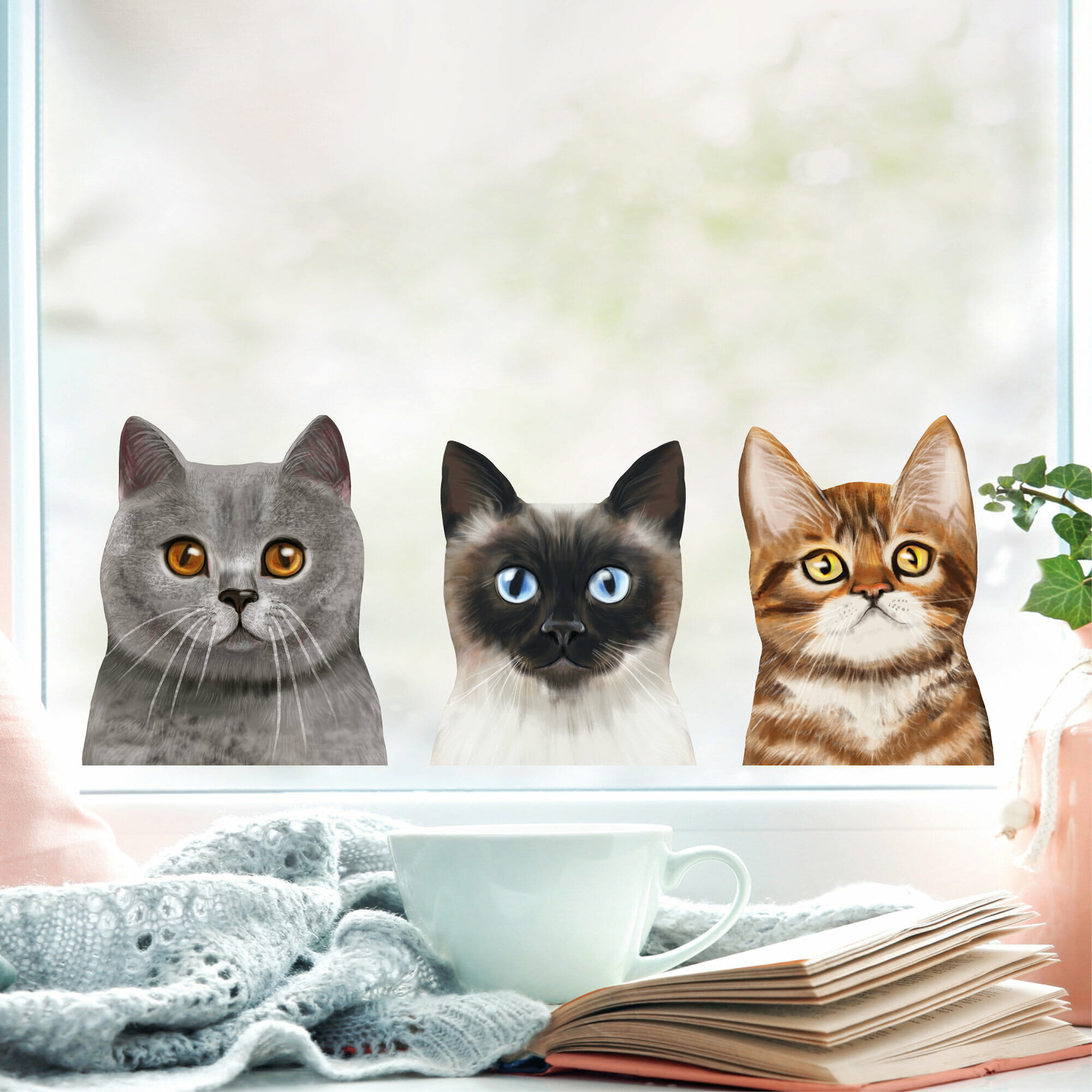 Fensterbild Katzen Siamkatze Perserkatze Katzenrassen, Fensterdeko Kinderzimmer Kind Osterdeko Frühlingsdeko