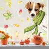 Auf dem Bild ist das Produkt: Fensterbild Herbst reinschauender Jack Russel Terrier mit Schal bunte Blätter herbstlicher Fensteraufkleber Fensterdeko zum Preis von €13.90 abgebildet.