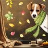 Auf dem Bild ist das Produkt: Fensterbild Herbst reinschauender Jack Russel Terrier mit Schal bunte Blätter herbstlicher Fensteraufkleber Fensterdeko zum Preis von €13.90 abgebildet.