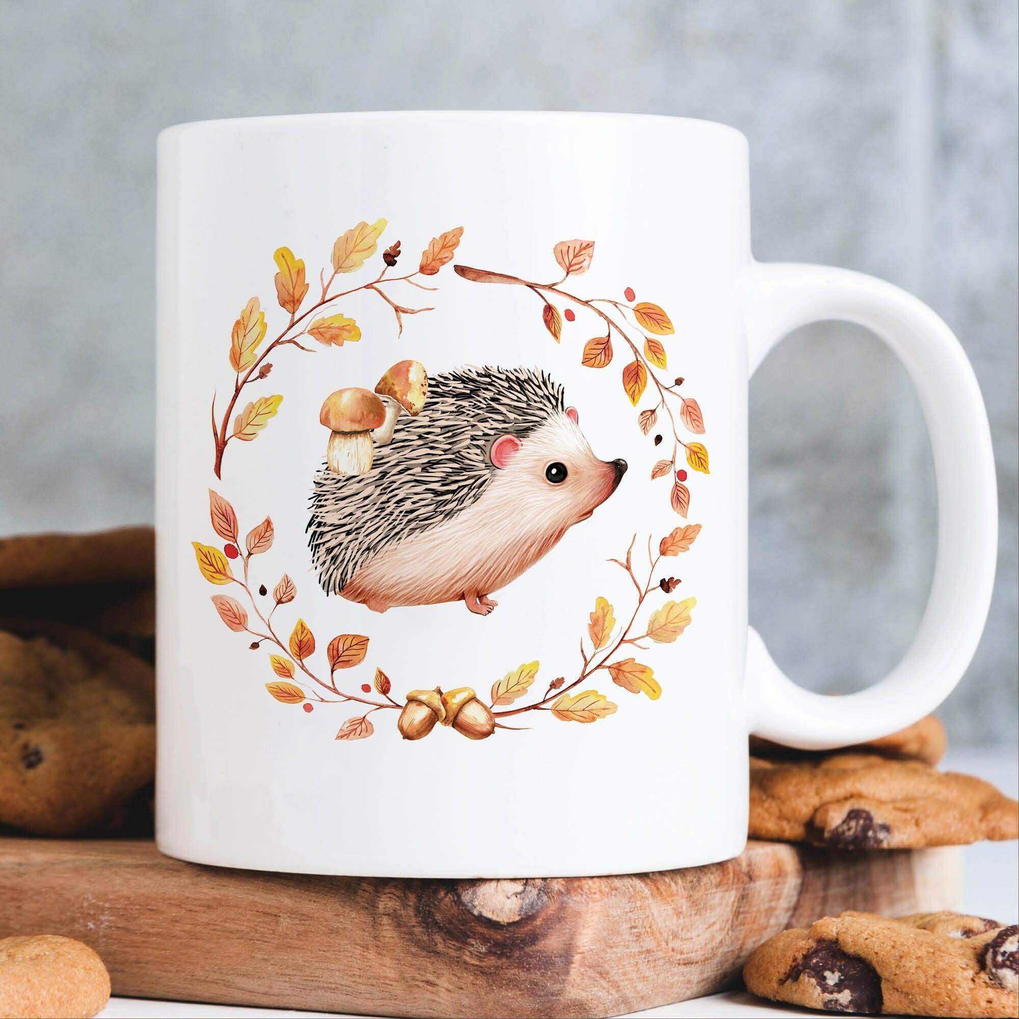 Keramik Tasse Igel und Herbstblätter personalisiert Wunschname