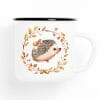 Auf dem Bild ist das Produkt: Kindertasse Emaille Becher Igel und Blätter Herbst mit Namen zum Preis von €18.9 abgebildet.