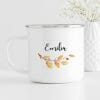 Auf dem Bild ist das Produkt: Kindertasse Emaille Becher Igel und Blätter Herbst mit Namen zum Preis von €18.9 abgebildet.