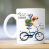 Auf dem Bild ist das Produkt: Kindertasse Tasse Junge auf dem Fahrrad Ab heute bin ich ein Schulkind, Geschenk Einschulung Schulanfang zum Preis von €18.9 abgebildet.