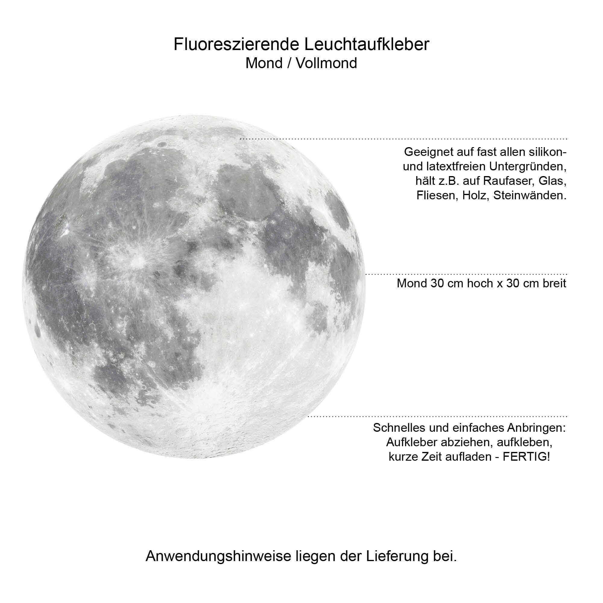 Leuchtaufkleber Mond 30 cm fluoreszierende Wandsticker Sternenhimmel  Kinderzimmer Geschenk Dekoration