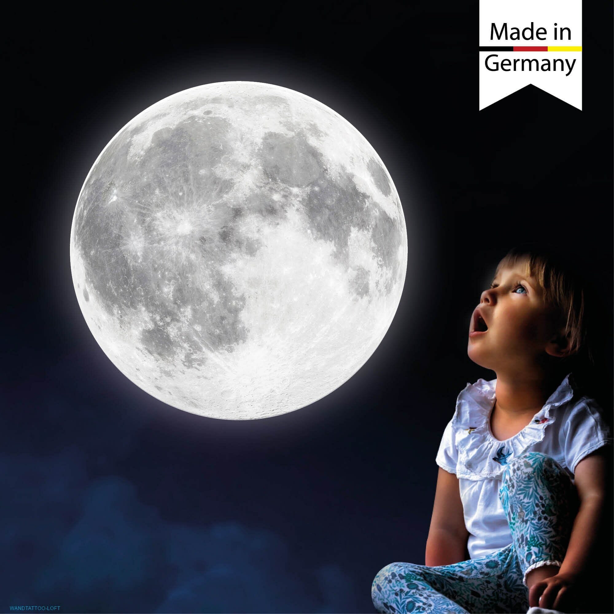 Leuchtaufkleber Mond 30 cm fluoreszierende Wandsticker Sternenhimmel Kinderzimmer, Geschenk, Dekoration