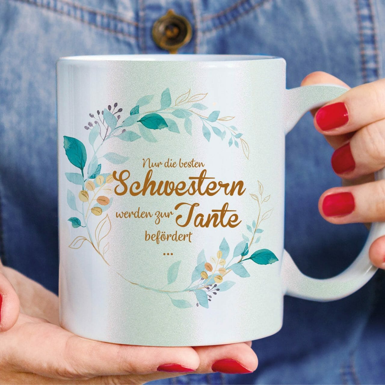 Perlmutt Tasse "Nur die besten Schwestern werden zur Tante befördert