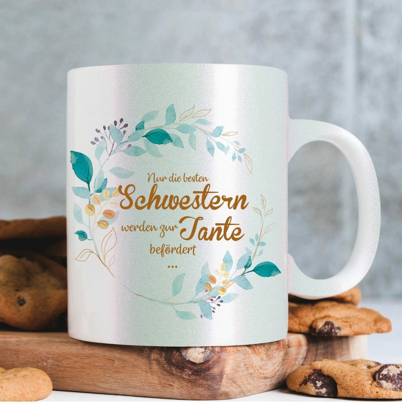Perlmutt Tasse "Nur die besten Schwestern werden zur Tante befördert