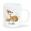 Auf dem Bild ist das Produkt: Tasse bedruckt Reh Rehkitz und Igel mit Wunschnamen zum Preis von €18.9 abgebildet.