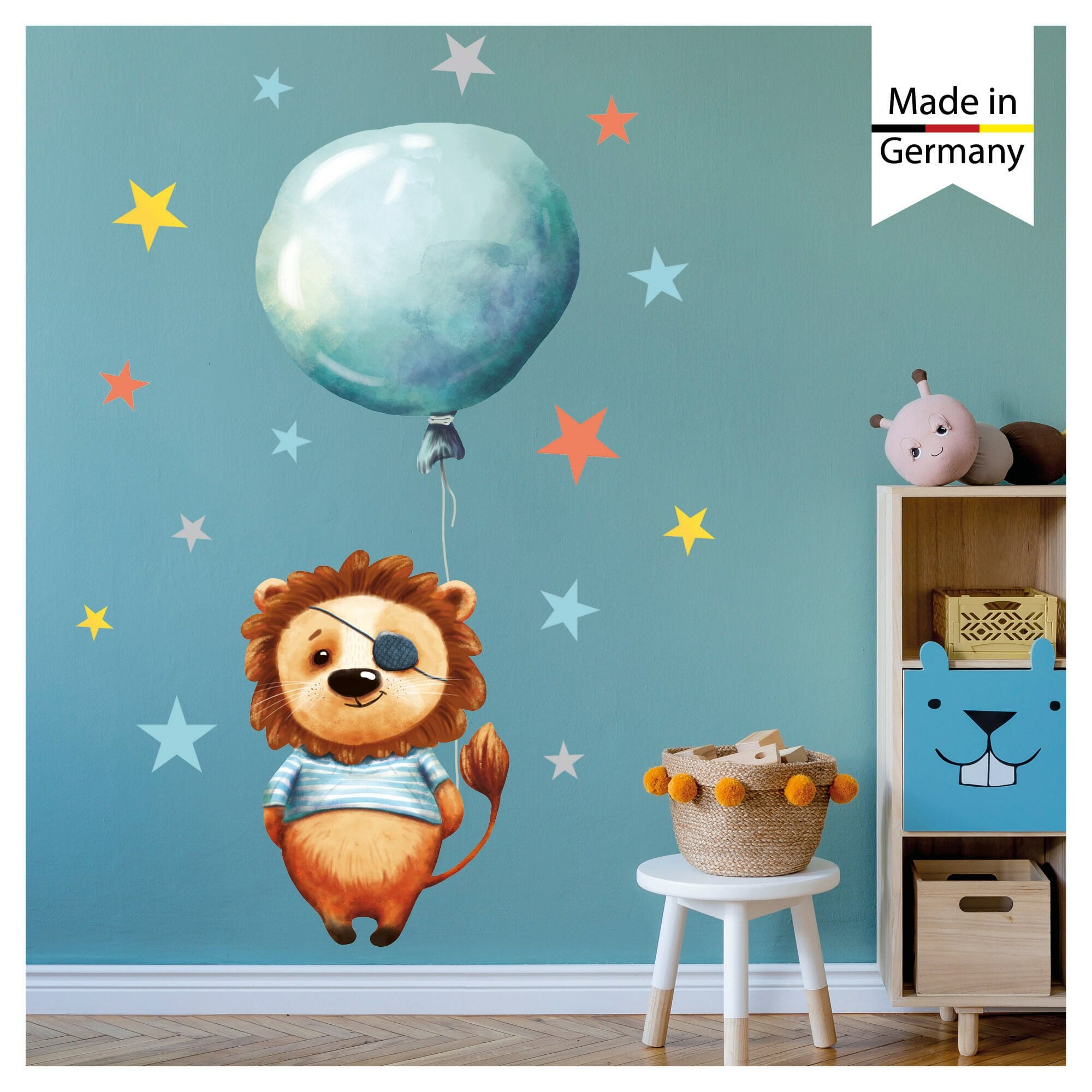 Wandtattoo Kinderzimmer bunt Löwe Luftballon Sterne Dekoration Babyzimmer