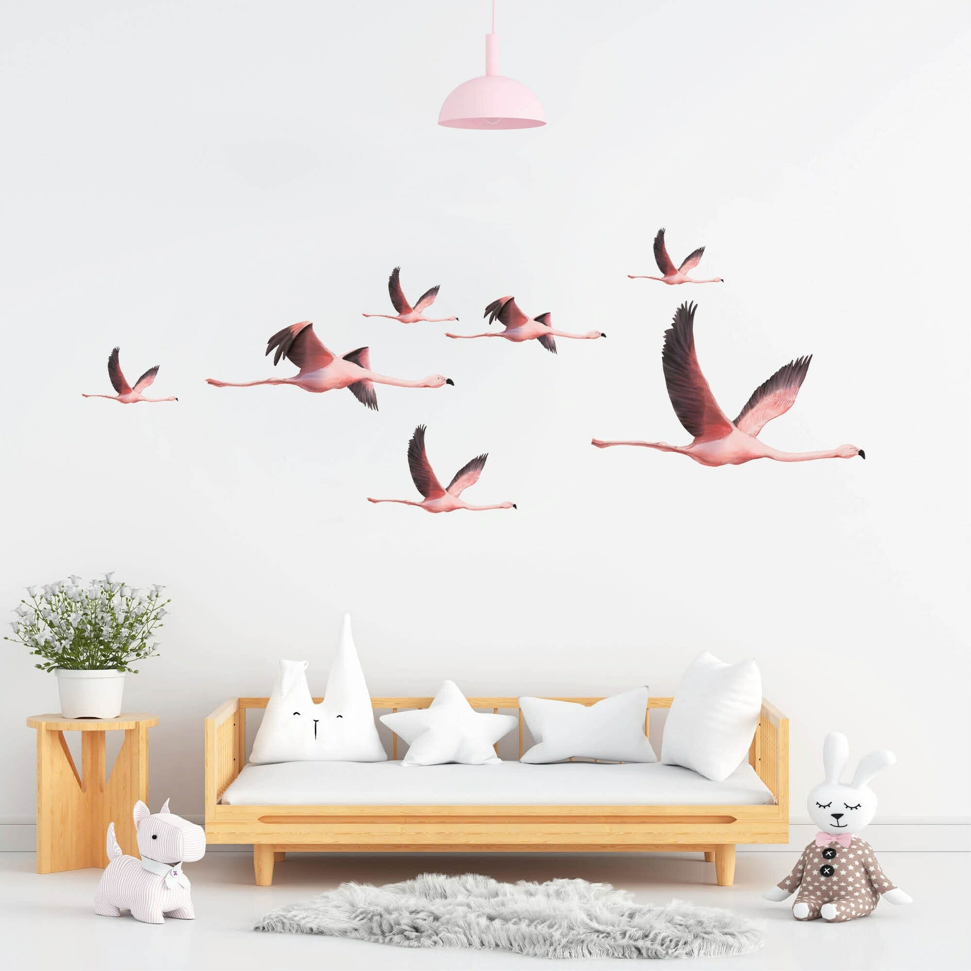 Wandtattoo Kinderzimmer fliegende Flamingos, Dekoration Babyzimmer Mädchen