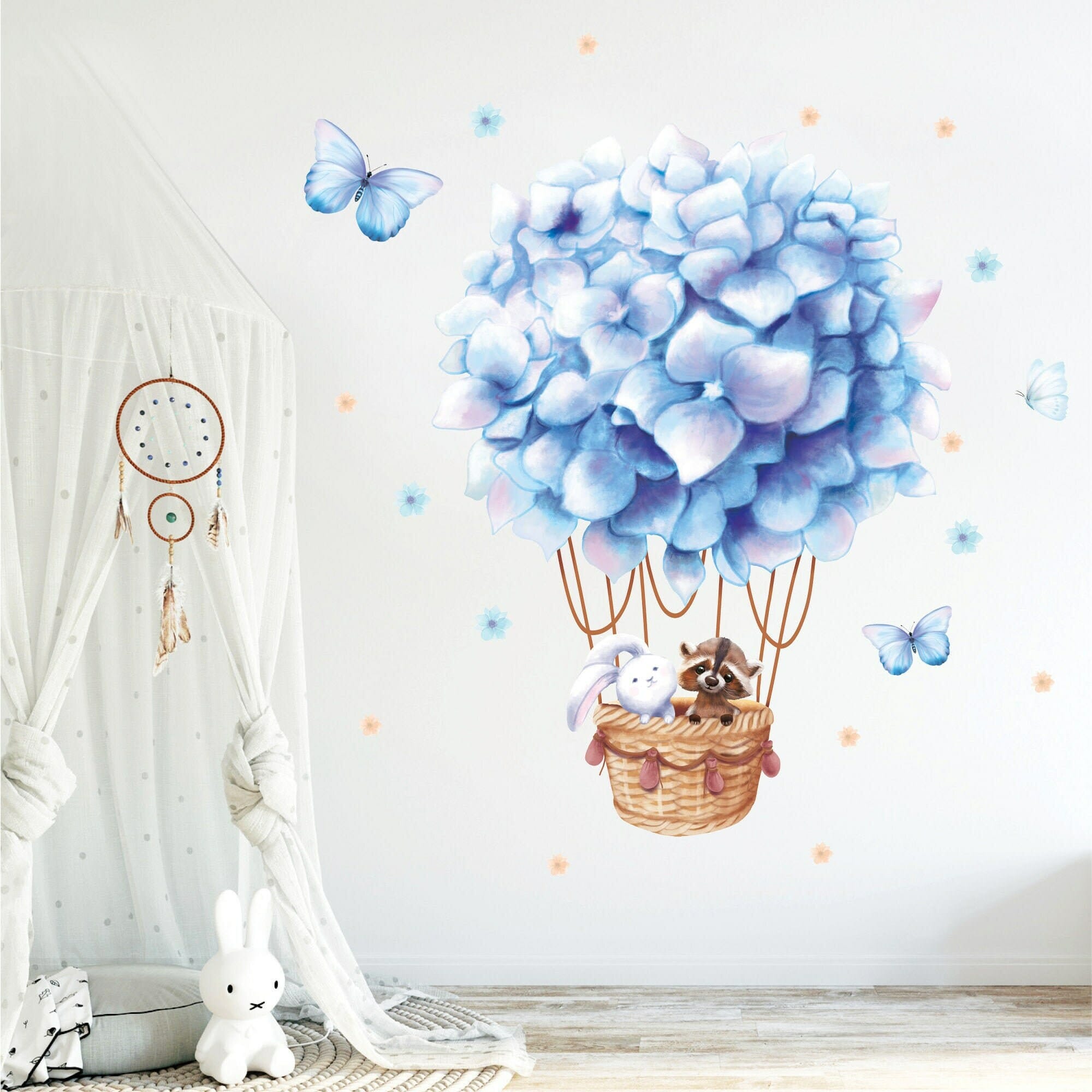 Wandtattoo Kinderzimmer Junge Heißluftballon Waschbär Hase Junge Babyzimmer Farbige Wandbilder