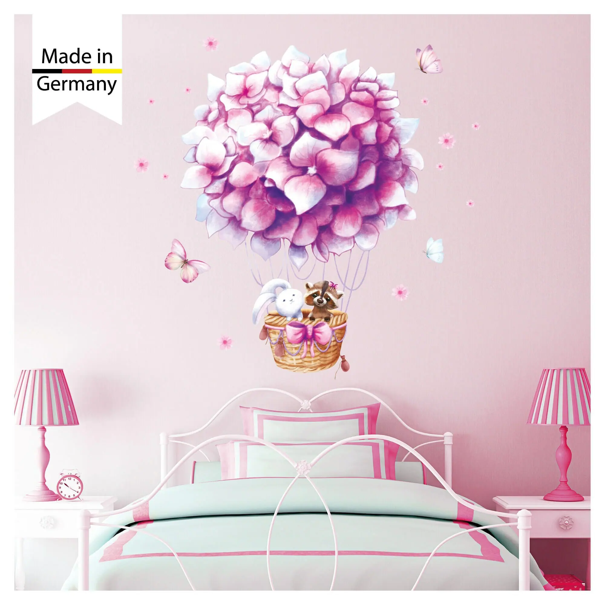Blumen Wandtattoo Kinderzimmer lila Heißluftballon Wandtattoo Loft Hase Mädchen Farbiges Wandbild rosa Waschbär |