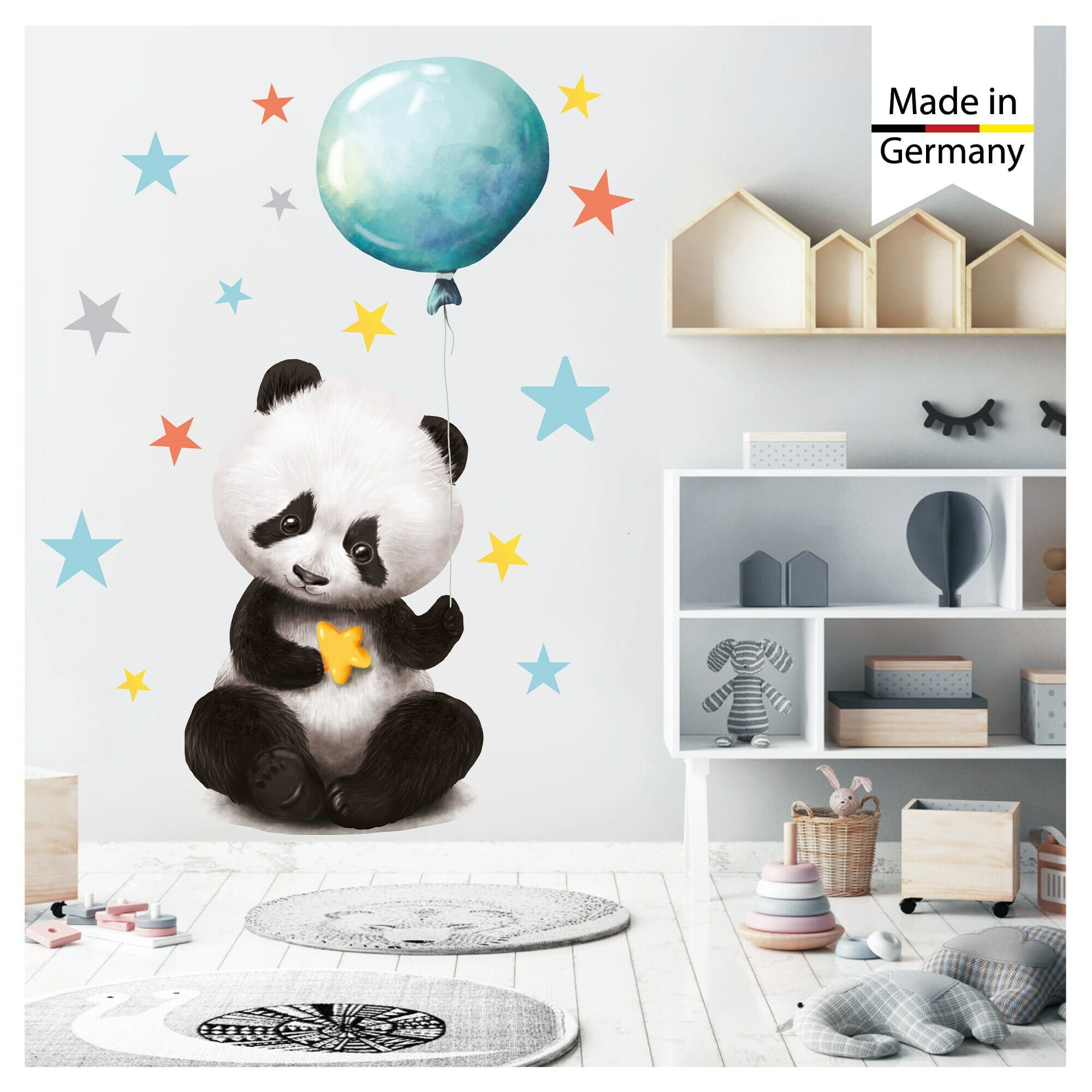 Wandtattoo Kinderzimmer Panda Bär Luftballon Sterne Dekoration Babyzimmer