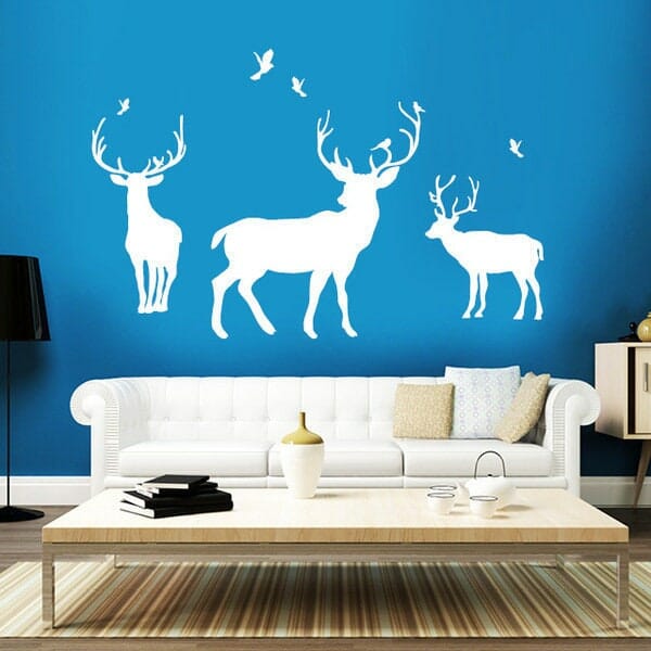 Wandtattoo Wandbild Drei Hirsche mit Vögeln, Dekoration, Zimmergestaltung