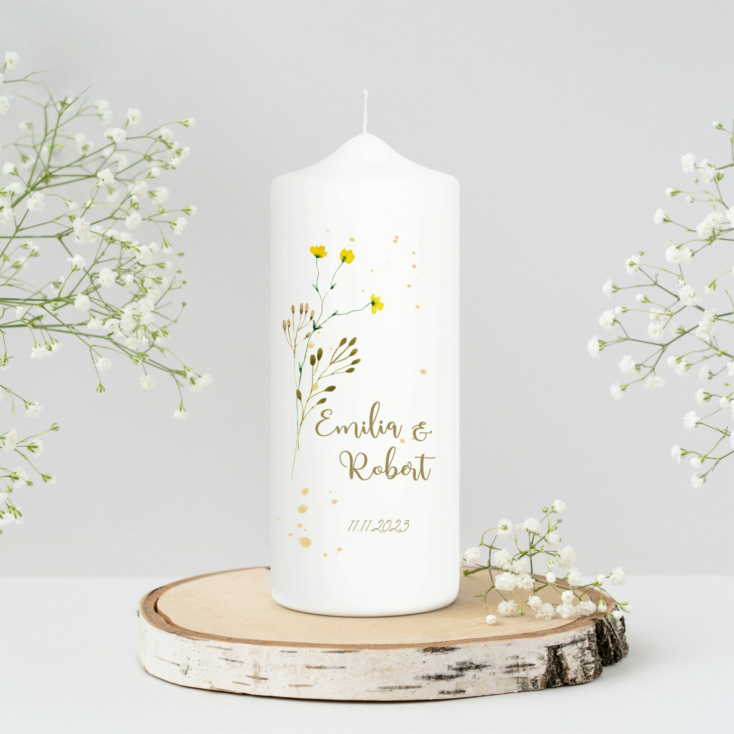 Weiße Hochzeitskerze Wildgrass Blätter Blume Hochzeit Boho Zweig personalisiert Hochzeitsgeschenk Spruch Valentinstagsgeschenk Jubiläum
