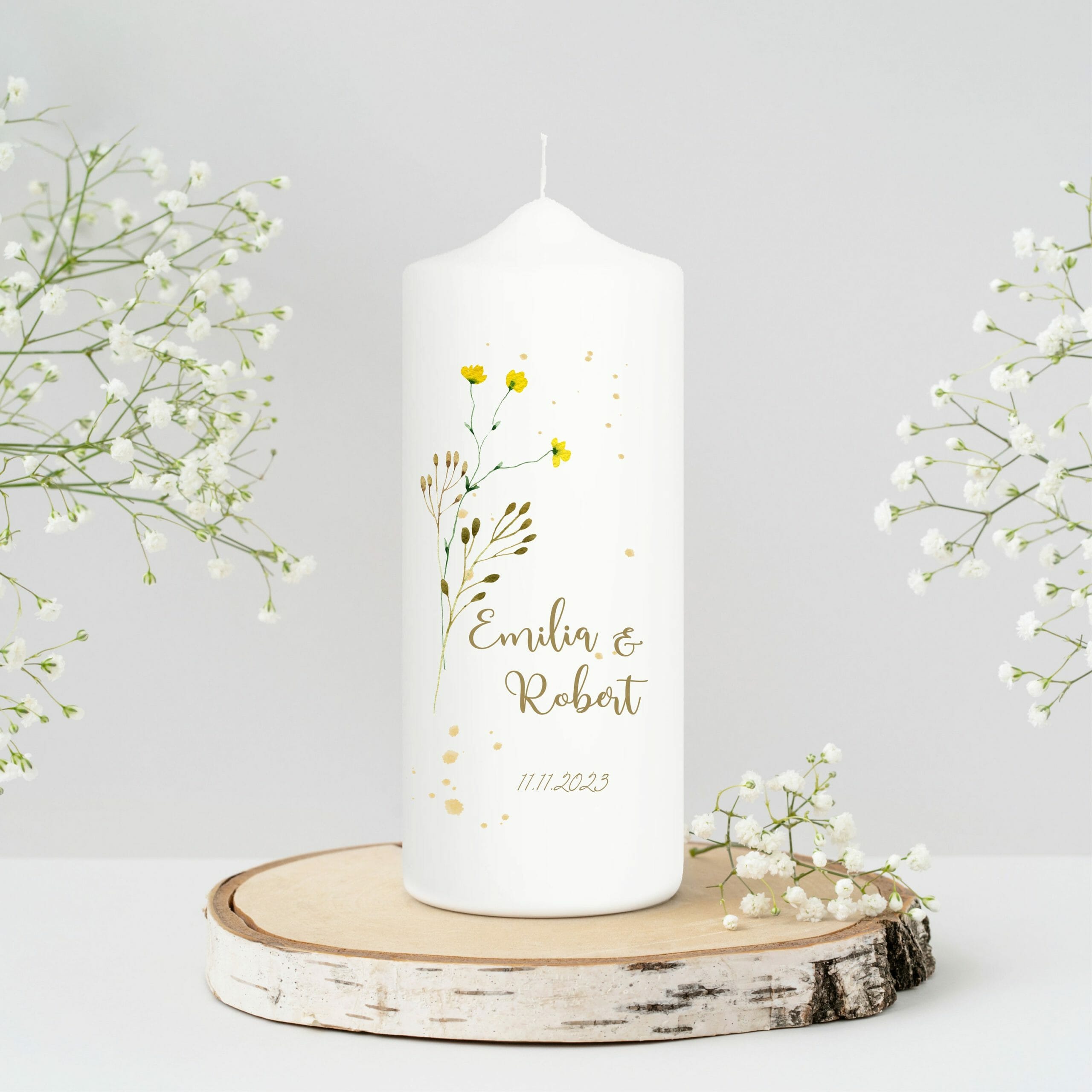 Weiße Hochzeitskerze Wildgrass Blätter Blume Hochzeit Boho Zweig personalisiert Hochzeitsgeschenk Valentinstagsgeschenk Jubiläum