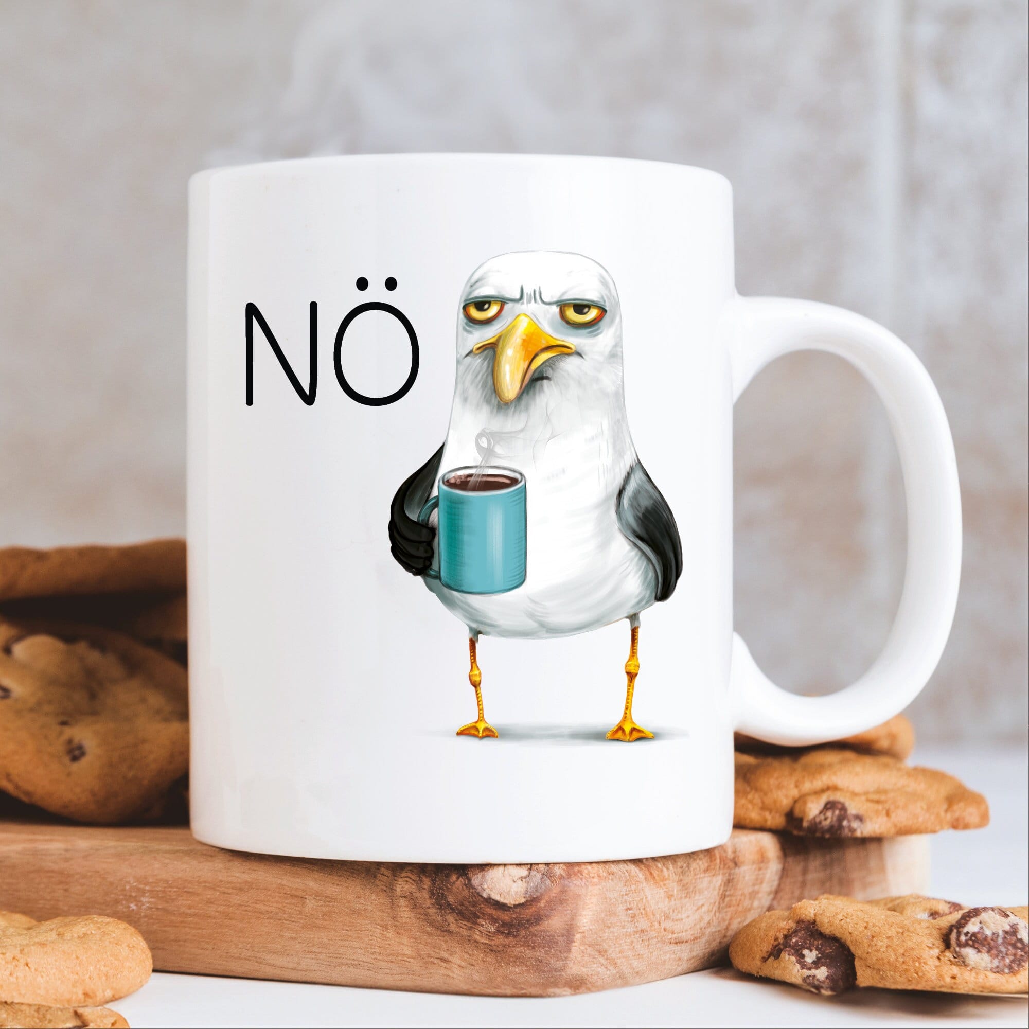 Bedruckte Tasse mit Möwe und Nö