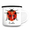 Auf dem Bild ist das Produkt: Tasse Emaille Campingbecher Marienkäfer personalisiert mit Wunschname Geschenk Kindertasse zum Preis von €18.9 abgebildet.