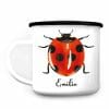 Auf dem Bild ist das Produkt: Tasse Emaille Campingbecher Marienkäfer personalisiert mit Wunschname Geschenk Kindertasse zum Preis von €18.9 abgebildet.
