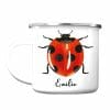 Auf dem Bild ist das Produkt: Tasse Emaille Campingbecher Marienkäfer personalisiert mit Wunschname Geschenk Kindertasse zum Preis von €18.9 abgebildet.