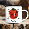 Auf dem Bild ist das Produkt: Tasse Emaille Campingbecher Marienkäfer personalisiert mit Wunschname Geschenk Kindertasse zum Preis von €18.9 abgebildet.
