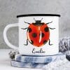 Auf dem Bild ist das Produkt: Tasse Emaille Campingbecher Marienkäfer personalisiert mit Wunschname Geschenk Kindertasse zum Preis von €18.9 abgebildet.