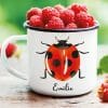 Auf dem Bild ist das Produkt: Tasse Emaille Campingbecher Marienkäfer personalisiert mit Wunschname Geschenk Kindertasse zum Preis von €18.9 abgebildet.