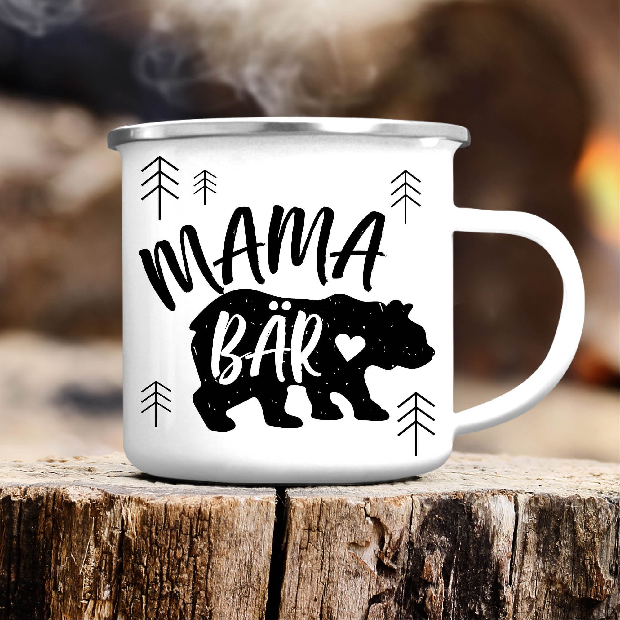 Emaille Campingbecher Mama Bär Muttertag Geschenk Kaffeebecher 300 ml