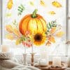 Auf dem Bild ist das Produkt: Fensterbild Kürbis Herbst Herbstfrüchte Sonnenblume Herbstblätter Halloween bunt wiederverwendbare Fensteraufkleber Kinderzimmer Baby Kind zum Preis von €13.90 abgebildet.
