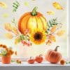 Auf dem Bild ist das Produkt: Fensterbild Kürbis Herbst Herbstfrüchte Sonnenblume Herbstblätter Halloween bunt wiederverwendbare Fensteraufkleber Kinderzimmer Baby Kind zum Preis von €13.90 abgebildet.