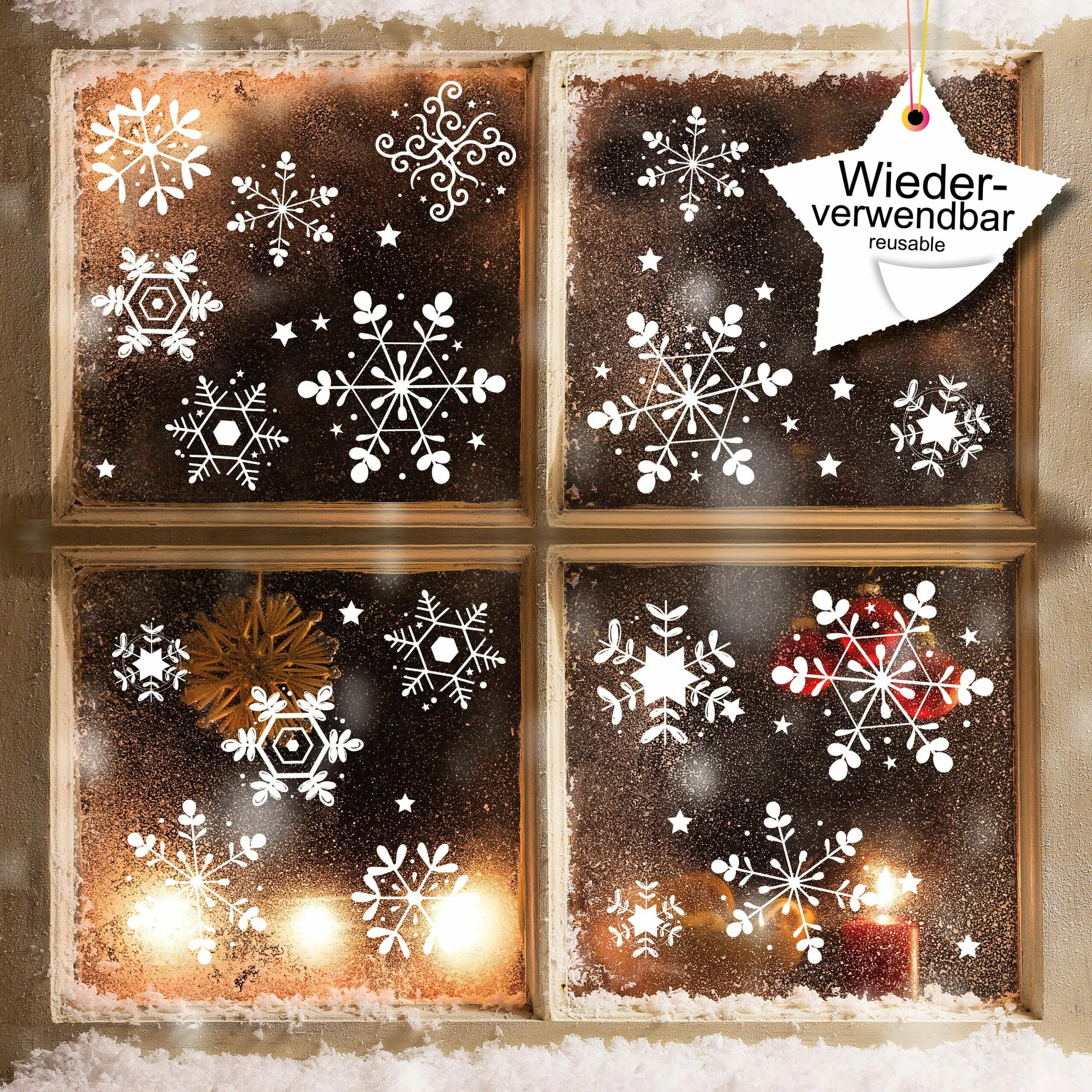 | Weihnachtsdeko Nr. Loft Fensterbild Adventsdeko Set Wandtattoo 1 Fenster, WIEDERVERWENDBAR Schneeflocken