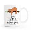 Auf dem Bild ist das Produkt: Keramiktasse “So müde wie heute war ich schon seit gestern nicht mehr!” mit Faultier zum Preis von €16.9 abgebildet.