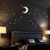 Auf dem Bild ist das Produkt: Leuchtaufkleber Halbmond mit 80 Sterne und Punkte, Dekoration Kinderzimmer zum Preis von €15.95 abgebildet.