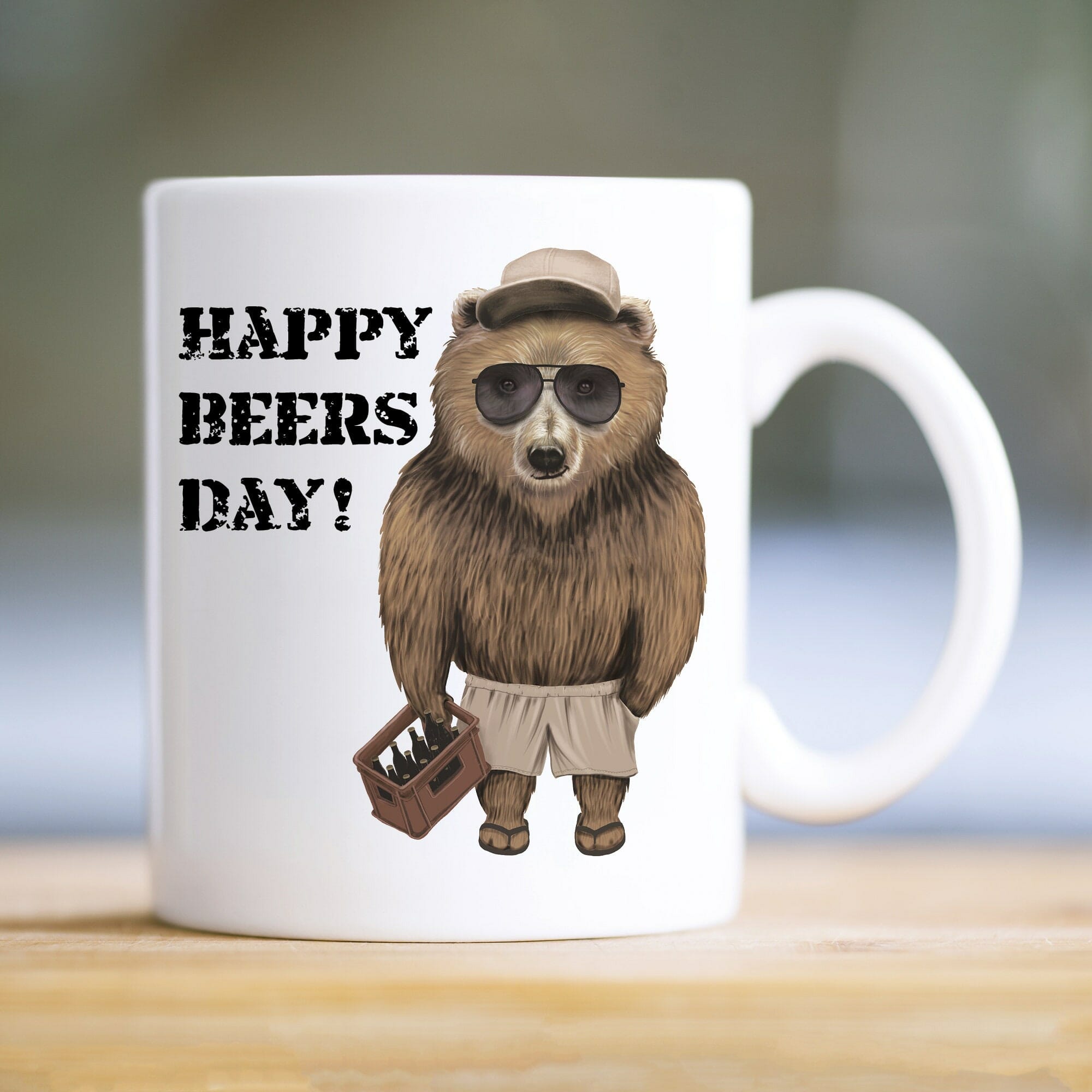 Tasse bedruckt mit einem Bär mit einer Kiste Bier, Geburtstagsgeschenk Vati Kaffeetasse Kaffeebecher
