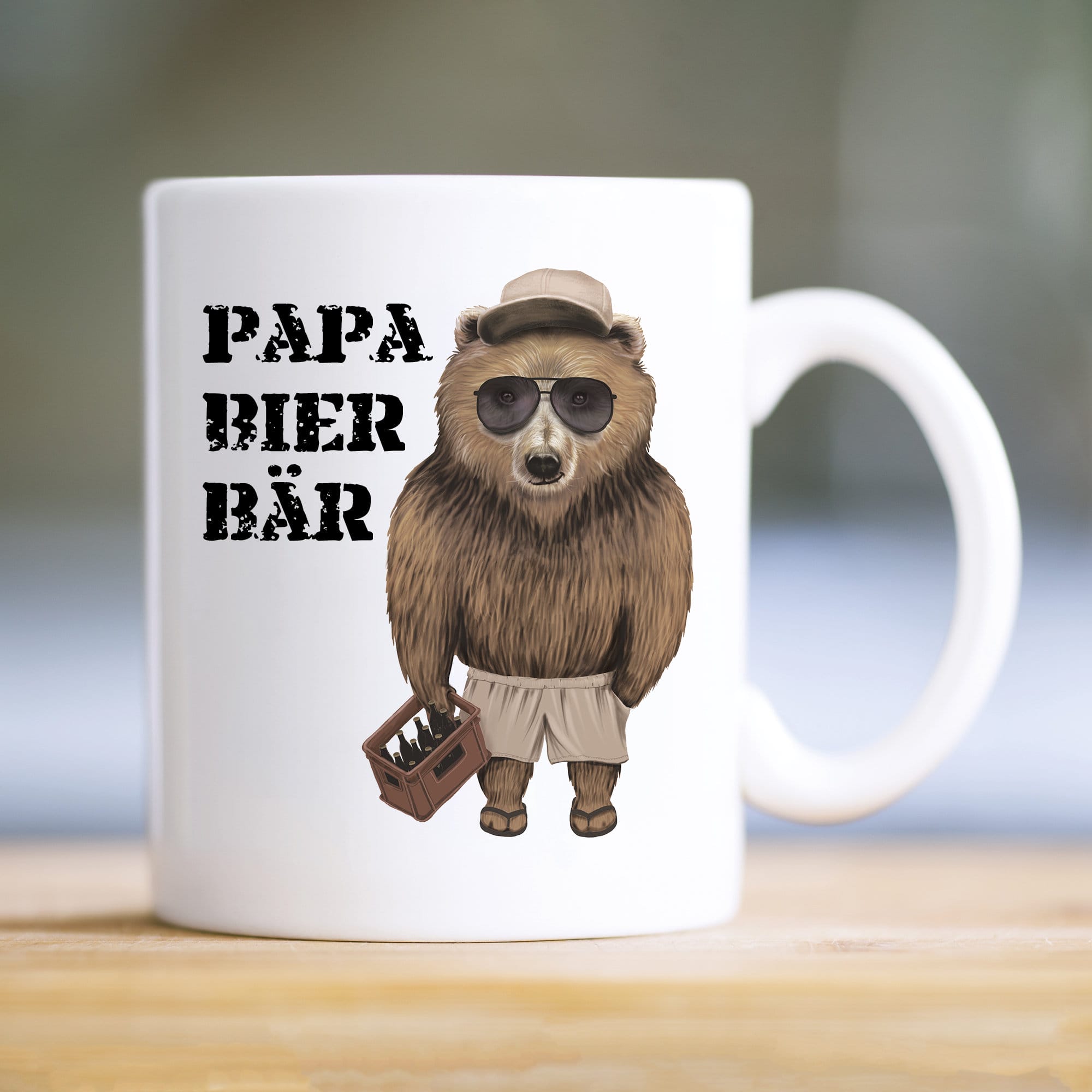 Tasse bedruckt mit einem Bär mit einer Kiste Bier, Geburtstagsgeschenk Vati Kaffeetasse Kaffeebecher