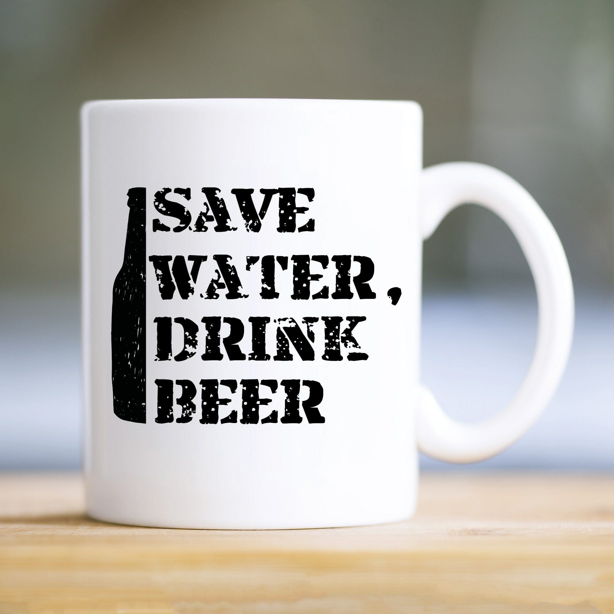 Tasse bedruckt mit einer Bieflasche und dem Spruch Save water, drink Beer. Geburtstagsgeschenk Vati Kaffeetasse Kaffeebecher