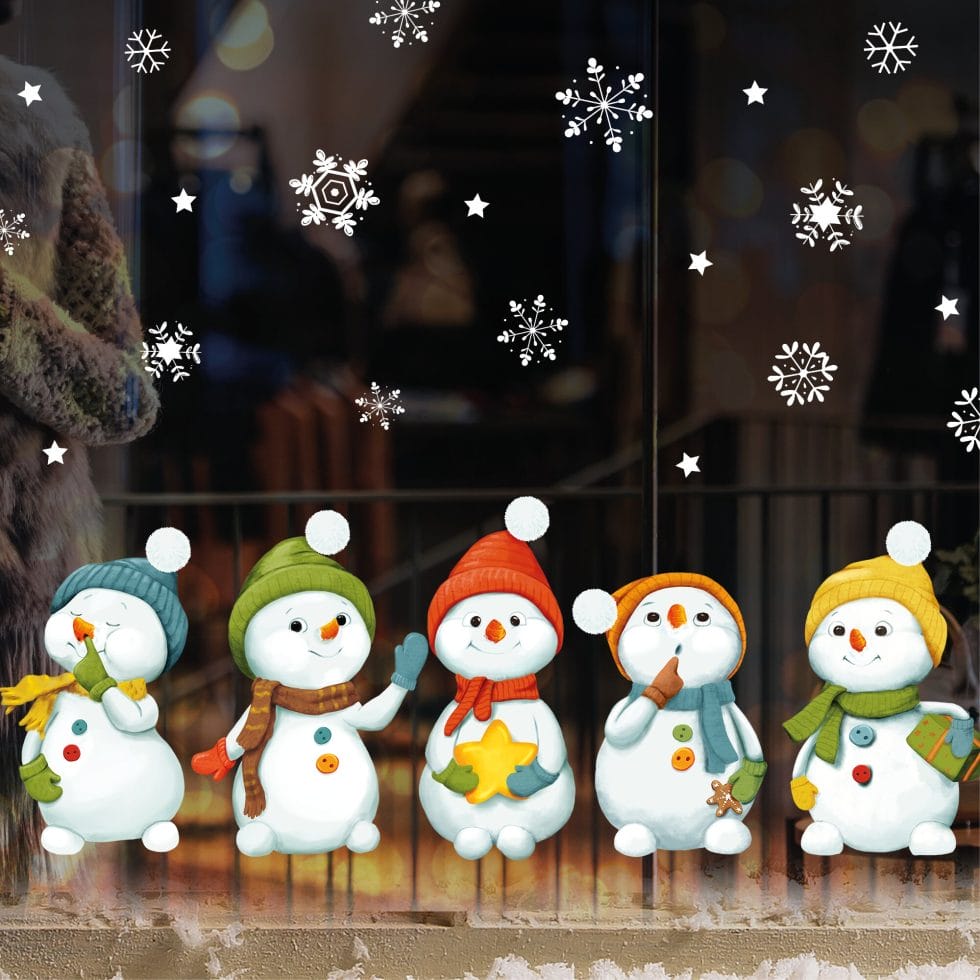 Weihnachts-Wandtattoo Mit Rosa Baum & Schneemann – Abnehmbare Deko Für Fenster