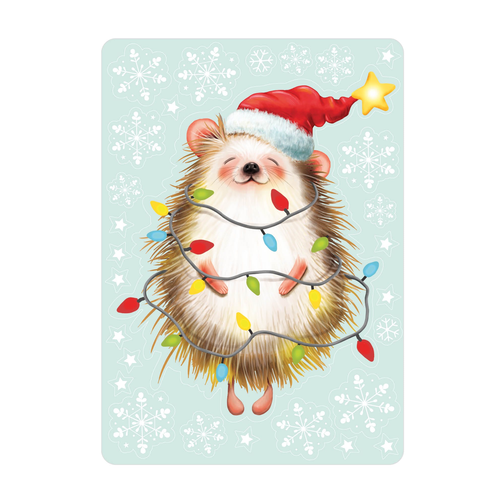 Auf dem Bild ist das Produkt: Fensterbild Weihnachten Winter Igel Lichterkette Schneeflocken Fensteraufkleber wiederverwendbar zum Preis von €13.90 abgebildet.