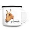 Auf dem Bild ist das Produkt: Campingbecher Emaille Pferd Haflinger mit Wunschname personalisiert, Geburtstagsgeschenk zum Preis von €18.9 abgebildet.