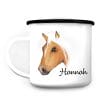Auf dem Bild ist das Produkt: Campingbecher Emaille Pferd Haflinger mit Wunschname personalisiert, Geburtstagsgeschenk zum Preis von €18.9 abgebildet.