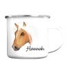 Auf dem Bild ist das Produkt: Campingbecher Emaille Pferd Haflinger mit Wunschname personalisiert, Geburtstagsgeschenk zum Preis von €18.9 abgebildet.