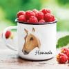 Auf dem Bild ist das Produkt: Campingbecher Emaille Pferd Haflinger mit Wunschname personalisiert, Geburtstagsgeschenk zum Preis von €18.9 abgebildet.