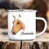 Auf dem Bild ist das Produkt: Campingbecher Emaille Pferd Haflinger mit Wunschname personalisiert, Geburtstagsgeschenk zum Preis von €18.9 abgebildet.